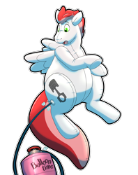 Size: 3800x4800 | Tagged: safe, artist:rawr, oc, oc only, oc:swift apex, inflatable pony, pegasus, absurd resolution, air nozzle, floating, helium tank, inflatable, inflation, inflation valve, pool toy, seams, simple background, solo, surprised, transparent background