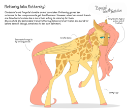 Size: 9000x7800 | Tagged: safe, artist:parrpitched, fluttershy, bat pony, giraffe, hybrid, original species, pegasus, pony, g4, alternate universe, concave belly, female, folded wings, hooves, lanky, large wings, long tail, mare, raised hoof, redesign, skinny, slit pupils, solo, species swap, tail, thin, wings