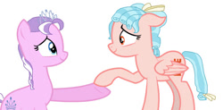 Size: 749x370 | Tagged: safe, artist:diana173076, edit, vector edit, cozy glow, diamond tiara, earth pony, pegasus, pony, g4, 1000 hours in ms paint, duo, female, holding hooves, hoof hold, mare, older, older cozy glow, older diamond tiara, reformation, reformed cozy glow, reformed villain, simple background, vector, what if, white background