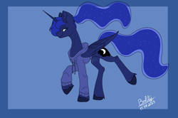 Size: 7662x5080 | Tagged: safe, artist:lightning bolty, part of a set, princess luna, alicorn, pony, gamer luna, g4, absurd resolution, alicorn metabolism, big ears, clothed ponies, clothes, colored, commission, commissioner:snowy comet, concave belly, date (time), digestion without weight gain, ear fluff, ethereal mane, ethereal tail, eyebrows, female, folded wings, hoodie, hoof fluff, horn, horn markings, large wings, leg fluff, lidded eyes, long horn, long legs, long mane, long neck, long tail, looking at belly, looking at self, mare, motion lines, no source available, object vore, part of a series, raised hoof, raised leg, satisfied, scrunchie, sharp horn, side view, signature, slender, smiling, solo, standing on two hooves, starry mane, starry tail, sternocleidomastoid, tail, tall, thin, unshorn fetlocks, wall of tags, wings