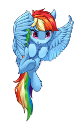 Size: 2735x4093 | Tagged: safe, artist:qwq2233, rainbow dash, pegasus, pony, g4, female, flying, mare, simple background, solo, spread wings, underhoof, white background, wings