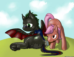 Size: 3300x2550 | Tagged: safe, artist:boundbrush, artist:suddenlytsumi, oc, oc only, oc:maple gleam, bat pony, earth pony, original species, pony, rubber pony, commission, furry to pony, high res, lying down, mouth hold, on side, paint, paint tf, paintbrush, rubber, spread wings, transformation, wings