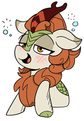Size: 3576x5150 | Tagged: safe, artist:icey, edit, autumn blaze, kirin, g4, blushing, bust, cloven hooves, cute, drunk, drunk bubbles, drunk kirin, female, floppy ears, go home you're drunk, kirinbetes, lidded eyes, looking at you, mare, simple background, smiling, smiling at you, solo, sticker, transparent background