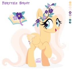 Size: 1920x1859 | Tagged: safe, artist:kabuvee, oc, oc:fairytale sprout, pegasus, pony, female, floral head wreath, flower, mare, simple background, solo, transparent background