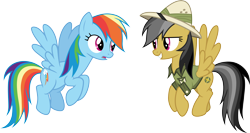 Size: 5641x3000 | Tagged: safe, artist:cloudy glow, daring do, rainbow dash, pegasus, pony, daring don't, g4, .ai available, duo, duo female, female, hat, pith helmet, simple background, smiling, transparent background, vector