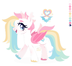 Size: 1920x1744 | Tagged: safe, artist:kabuvee, oc, oc only, unnamed oc, bat pony, pony, blue eyes, color palette, colored wings, ear tufts, female, folded wings, freckles, leg freckles, looking at you, mare, mismatched hooves, multicolored hair, open mouth, open smile, rainbow hair, raised hoof, simple background, slit pupils, smiling, solo, transparent background, unshorn fetlocks, walking, wings