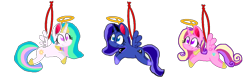 Size: 1316x439 | Tagged: source needed, safe, artist:mlpfan3991, princess cadance, princess celestia, princess luna, alicorn, pony, g4, base used, christmas, christmas ornament, decoration, female, halo, holiday, simple background, transparent background