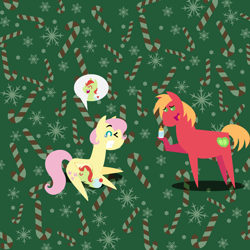 Size: 2160x2160 | Tagged: safe, anonymous artist, big macintosh, fluttershy, oc, oc:late riser, earth pony, pegasus, pony, series:fm holidays, series:hearth's warming advent calendar 2023, g4, advent calendar, alternate hairstyle, baby, baby bottle, baby pony, breastfeeding, christmas, colt, family, female, foal, gritted teeth, high res, holiday, hoof hold, implied biting, lineless, lying down, male, mare, nonsexual nursing, nursing, offspring, one eye closed, parent:big macintosh, parent:fluttershy, parents:fluttermac, pointy ponies, ship:fluttermac, shipping, short mane, speech bubble, stallion, straight, suckling, teary eyes, teeth