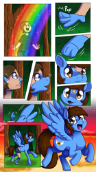 Size: 1988x3556 | Tagged: safe, artist:jitterbugjive, artist:sinligereep, oc, oc only, oc:sky game, human, pegasus, pony, commission, flying, high res, human to pony, male, rainbow, transformation, transformation sequence, ych result