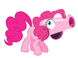 Size: 2732x2048 | Tagged: safe, artist:project-parallel, pinkie pie, earth pony, pony, g4, abomination, female, headcannon, high res, literal, not salmon, party cannon, simple background, solo, transparent background, wat