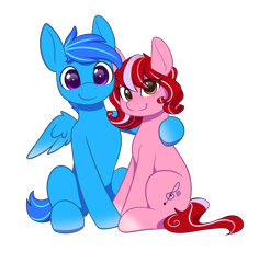 Size: 2827x3000 | Tagged: safe, artist:zeroonesunray, oc, oc only, oc:darie, oc:lunatia elsa, earth pony, pegasus, pony, 2024 community collab, derpibooru community collaboration, duo, duo male and female, female, high res, male, mare, simple background, sitting, transparent background, wings