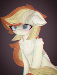 Size: 2286x3046 | Tagged: safe, artist:sodapop sprays, oc, oc:sodapop sprays, pegasus, pony, chest fluff, ear fluff, floppy ears, freckles, high res, sad, shoulder fluff, solo