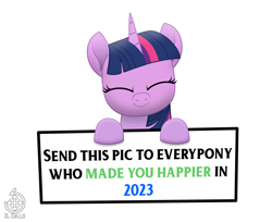 Size: 1920x1563 | Tagged: safe, artist:k. dale, derpibooru exclusive, twilight sparkle, pony, unicorn, g4, 2023, cute, female, happy, looking at you, mare, movie accurate, simple background, smiling, smiling at you, solo, text, twiabetes, unicorn twilight, white background