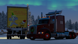 Size: 1920x1080 | Tagged: safe, artist:owlcat, derpy hooves, g4, american truck simulator, christmas, game screencap, holiday