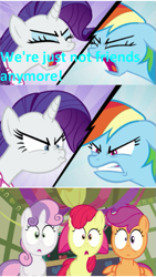 Size: 339x603 | Tagged: safe, edit, edited screencap, screencap, apple bloom, rainbow dash, rarity, scootaloo, sweetie belle, earth pony, pegasus, pony, unicorn, g4, the end in friend, angry, comic, cutie mark crusaders, female, reaction image, screencap comic, shocked