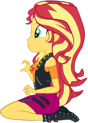 Size: 1337x1881 | Tagged: safe, artist:yingerten, edit, editor:itsmgh1203, sunset shimmer, human, equestria girls, g4, my little pony equestria girls: better together, boots, breasts, clothes, cute, cutie mark on clothes, female, geode of empathy, jewelry, leather, leather boots, leather vest, magical geodes, necklace, shimmerbetes, shoes, simple background, smiling, solo, transparent background, vest