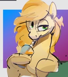 Size: 1053x1203 | Tagged: safe, artist:alumx, oc, oc only, oc:caramel drop, pegasus, bubble tea, drink, drinking, female, mare, no source available, straw, straw in mouth