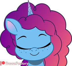 Size: 2855x2651 | Tagged: safe, artist:frownfactory, misty brightdawn, pony, unicorn, g5, my little pony: tell your tale, colored pinnae, cute, eyes closed, female, freckles, high res, horn, mare, mistybetes, rebirth misty, simple background, smiling, solo, transparent background, vector