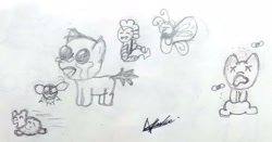 Size: 2544x1328 | Tagged: safe, artist:pnkpny, spike, breezie, fluffy pony, parasprite, g4, crying, the binding of isaac, traditional art