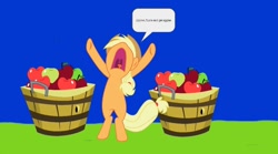 Size: 1080x601 | Tagged: safe, artist:hako33, applejack, earth pony, pony, comic:applejack's apples, g4, apple, food, solo, yelling