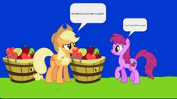 Size: 1080x605 | Tagged: safe, artist:hako33, applejack, berry punch, berryshine, earth pony, pony, comic:applejack's apples, g4, apple, food