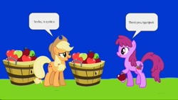 Size: 1079x607 | Tagged: safe, artist:hako33, applejack, berry punch, berryshine, earth pony, pony, comic:applejack's apples, g4, apple, cute, food, jackabetes