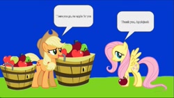 Size: 1077x609 | Tagged: safe, artist:hako33, applejack, fluttershy, earth pony, pegasus, pony, comic:applejack's apples, g4, apple, cute, food, shyabetes