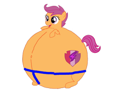 Size: 3264x2448 | Tagged: safe, artist:simonstudio587, scootaloo, pegasus, g4, female, high res, inflation, simple background, solo, spherical inflation, sumo, transparent background