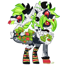Size: 1176x1064 | Tagged: safe, artist:apieceofmii, oc, oc only, oc:star snatcher, earth pony, paraspone, pony, venus flytrap, wyrm, antlers, augmented, augmented tail, chest fluff, choker, closed species, clothes, colored sclera, ear piercing, earring, female, freckles, gloves, horns, jewelry, mare, markings, parasite, piercing, plant, ripped stockings, simple background, socks, solo, stockings, striped socks, tail, thigh highs, tongue out, torn clothes, torn socks, transparent background