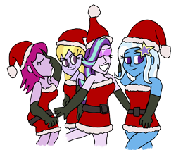 Size: 3024x2580 | Tagged: safe, artist:bigpurplemuppet99, fuchsia blush, lavender lace, starlight glimmer, trixie, equestria girls, g4, christmas, high res, holiday, simple background, transparent background, trixie and the illusions