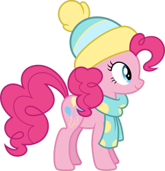 Size: 9180x9508 | Tagged: safe, artist:starryshineviolet, pinkie pie, earth pony, pony, g4, my little pony best gift ever, absurd resolution, beanie, clothes, female, hat, mare, scarf, side view, simple background, solo, transparent background, vector, winter outfit