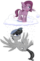 Size: 1500x2257 | Tagged: safe, artist:chopsticks, derpibooru exclusive, oc, oc only, oc:chopsticks, oc:cookie cutter, pegasus, pony, 2024 community collab, derpibooru community collaboration, butt fluff, cheek fluff, chest fluff, cloud, duo, duo male and female, emanata, fanning self, father and child, father and daughter, female, filly, flying, foal, hat, male, on a cloud, one eye closed, open mouth, plewds, simple background, snow, snowball, snowfall, stallion, standing on a cloud, sweat, tongue out, transparent background, unshorn fetlocks, wing hold, wings