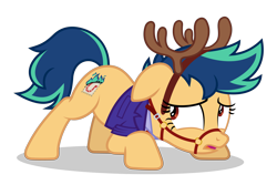 Size: 4500x3000 | Tagged: safe, artist:gypsykumquat, oc, oc only, oc:fiery stamp, deer, earth pony, pony, reindeer, g4, animal costume, antlers, costume, face down ass up, headband, high res, inkscape, leash, reindeer antlers, reindeer costume, show accurate, simple background, solo, transparent background, vector