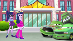 Size: 1223x689 | Tagged: safe, artist:fireluigi29, sci-twi, twilight sparkle, alicorn, human, equestria girls, g4, 1000 years in photoshop, big crown thingy, canterlot high, car, cars (pixar), chick hicks, chief chick, element of magic, fall formal outfits, forklift, jewelry, pickup truck, random pictures pasted next to each other, regalia, twilight sparkle (alicorn), twolight, wide chick pity