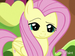 Size: 640x480 | Tagged: source needed, safe, artist:peanutfrogy, discord, fluttershy, draconequus, pegasus, pony, g4, animated, chaos, duo, duo male and female, eye play, eyeroll, female, fluttershy's cottage, gif, ibispaint x, looking at each other, looking at someone, male, scared, scary, seduction, show accurate, stop sign, wat