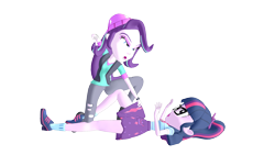 Size: 1280x720 | Tagged: safe, sci-twi, starlight glimmer, twilight sparkle, human, equestria girls, g4, my little pony equestria girls: better together, 3d, abuse, angry, beaten up, fist, furious, mmd, narrowed eyes, rage, ragelight glimmer, twibuse