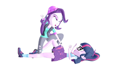 Size: 1280x720 | Tagged: safe, sci-twi, starlight glimmer, twilight sparkle, human, equestria girls, g4, my little pony equestria girls: better together, 3d, abuse, angry, beaten up, duo, duo female, female, fist, furious, mmd, narrowed eyes, rage, ragelight glimmer, twilybuse