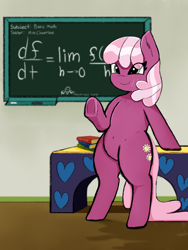 Size: 5400x7200 | Tagged: safe, artist:gean, cheerilee, earth pony, pony, semi-anthro, g4, arm hooves, bipedal, blatant lies, book, calculus, chalkboard, female, kilroy was here, raised hoof, solo