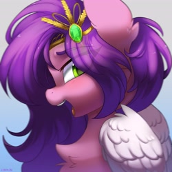 Size: 4096x4096 | Tagged: safe, artist:lunylin, pipp petals, pegasus, pony, g5, absurd resolution, adorapipp, chest fluff, colored eyebrows, colored pupils, cute, ear fluff, eye clipping through hair, eyebrows, eyebrows visible through hair, female, gradient background, looking at you, mare, open mouth, profile, signature, solo, wings
