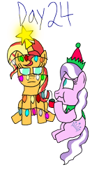 Size: 1844x3500 | Tagged: safe, artist:ktd1993, diamond tiara, sunset shimmer, g4, christmas, christmas lights, holiday, simple background, transparent background