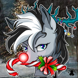 Size: 3000x3000 | Tagged: safe, artist:dzhu.sokolov, oc, oc:fallen ember(sally stuart), deer, 2023, candy, candy cane, christmas, evil, food, high res, holiday, rudolph the red nosed reindeer, solo