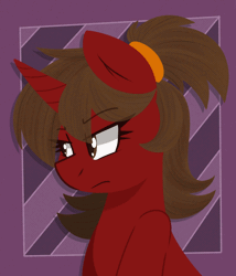 Size: 1200x1400 | Tagged: safe, artist:modularpon, oc, oc only, pony, unicorn, :t, animated, annoyed, bust, female, floppy ears, gif, hair tie, looking at you, mare, solo