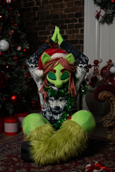 Size: 800x1200 | Tagged: safe, artist:essorille, tree hugger, anthro, g4, christmas, christmas tree, clothes, fursuit, holiday, irl, photo, solo, sweater, tree