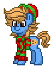 Size: 180x232 | Tagged: safe, oc, oc only, oc:blue cookie, earth pony, pony, pony town, christmas, clothes, earth pony oc, hat, holiday, photo, scarf, simple background, smiling, solo, sweater, transparent background