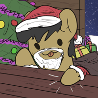 Size: 200x200 | Tagged: safe, artist:fetishsketches, oc, oc only, oc:fetish fuel, earth pony, animated, christmas, christmas tree, clothes, costume, digital art, holiday, present, santa costume, snow, snowfall, solo, tongue out, tree
