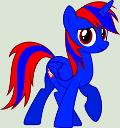 Size: 1570x1667 | Tagged: safe, artist:stephen-fisher, oc, oc only, oc:stephen (stephen-fisher), alicorn, pony, g4, gray background, male, needs more saturation, simple background, smiling, solo