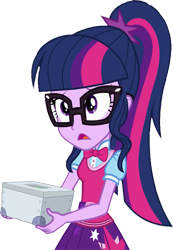 Size: 685x990 | Tagged: safe, edit, edited screencap, editor:homersimpson1983, screencap, sci-twi, twilight sparkle, human, equestria girls, g4, background removed, box, female, glasses, holding, not a vector, ponytail, sci-twi outfits, simple background, solo, transparent background
