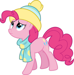 Size: 9886x9985 | Tagged: safe, artist:starryshineviolet, pinkie pie, earth pony, pony, g4, my little pony best gift ever, absurd resolution, beanie, clothes, female, hat, looking up, mare, scarf, simple background, solo, transparent background, vector, winter outfit, worried