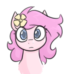 Size: 966x1097 | Tagged: safe, artist:moonatik, oc, oc only, oc:kayla, earth pony, pony, bust, colored sketch, cute, earth pony oc, female, filly, flower, flower in hair, foal, mare stare, simple background, sketch, solo, white background