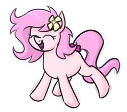 Size: 1334x1168 | Tagged: safe, artist:moonatik, oc, oc only, oc:kayla, earth pony, pony, colored sketch, cute, earth pony oc, excited, eyes closed, female, filly, flower, flower in hair, foal, happy, jumping, simple background, sketch, solo, transparent background